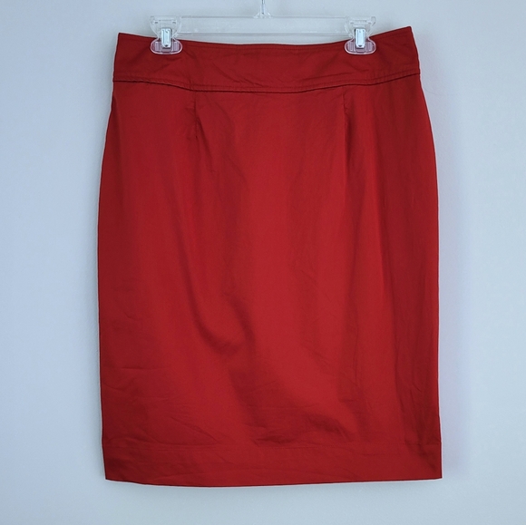 TALBOTS Size 8 Red Button Down Ruffle Front Knee Length Pencil Career Skirt - Picture 2 of 5